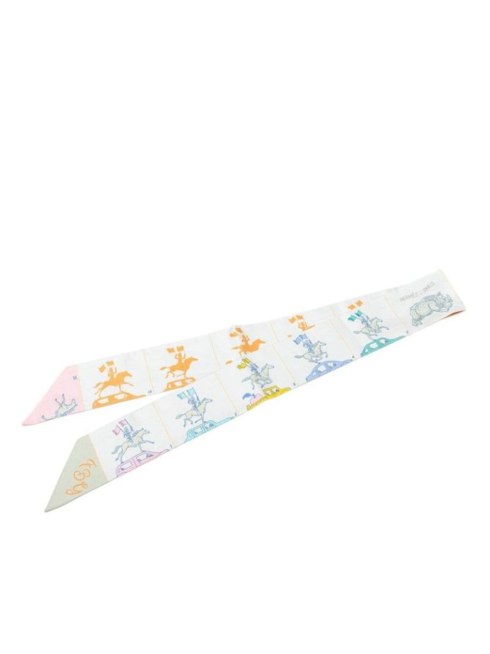 Hermes Twilly Parade Scarf Narrow White Multicolor Silk